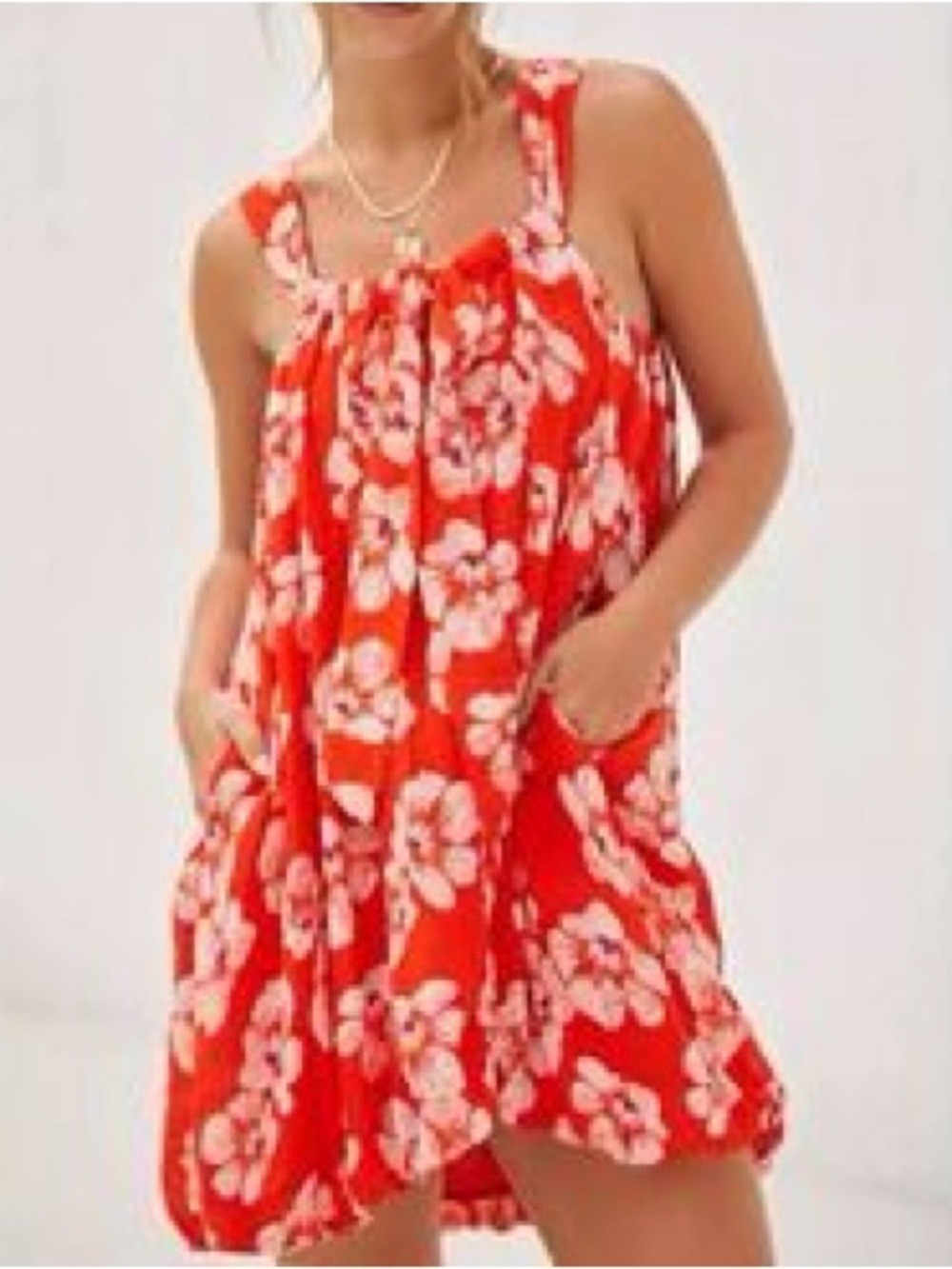 Anthropologie Red and White Floral Tie-Strap Bubble Sundress - Picture 1 of 6